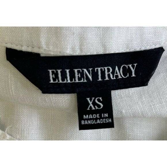 Ellen Tracy White Blue Print Linen Tunic Top Size XS Pullover Embroidered - Picture 4 of 8